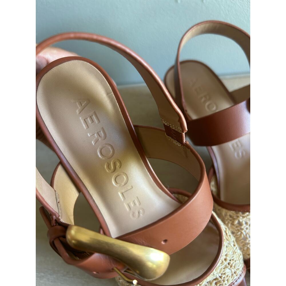 Aerosoles Women’s Woven Platform Sandals – Brown Leather, Gold Buckle, Size 9, - Picture 5 of 11